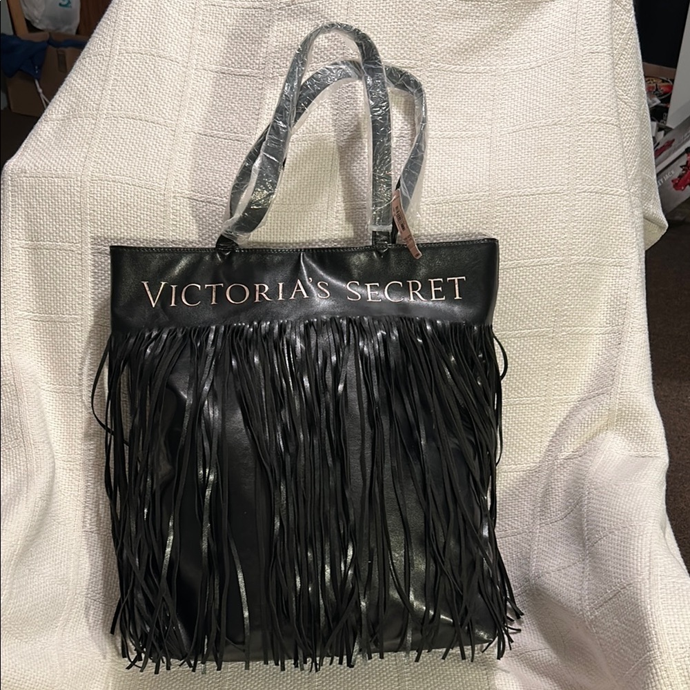 Victoria's Secret Black Tote with Fringe Detail